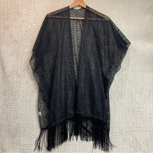 Womens Whimsygoth Black Kimono Style Lace with Fringe One Size Witchy Goth - Picture 4 of 6